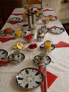 variegated dishes on the table