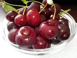 red cherry in a glass plate