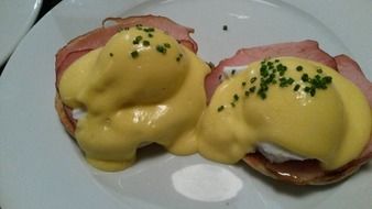 eggs benedictine and salami