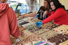 counter in the market with sweets in Malta