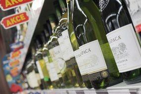 bottles of white wine in a shop