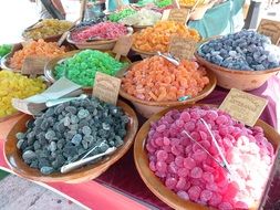 colorful candied fruits on the market