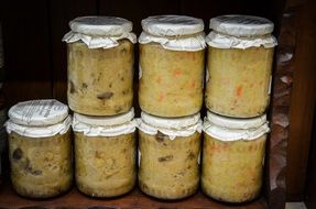 preparations of jars with fruit jam for eating