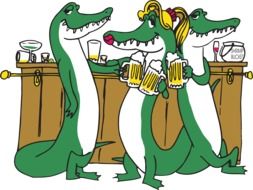 alligators drinking in bar funny drawing