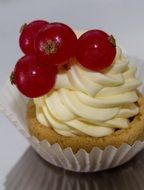 sweet basket with cream and berries