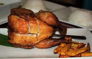 whole fried chicken with french fries