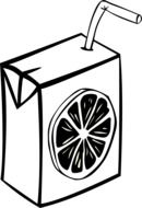 black and white drawing of a pack of juice with a straw