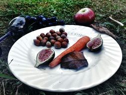 figs, nuts and carrots on a plate