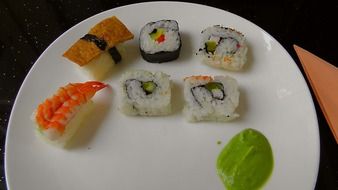 japanese rolls with wasabi on a plate