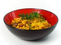 rice dish in a ceramic bowl