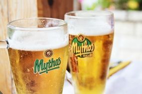 Glasses with beer on the table in cafe