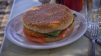 hamburger on white plate