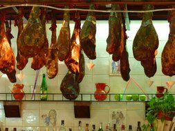 Spanish ham meat hanging