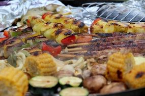 Barbecue with the vegetables and meat