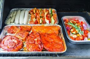 Colorful tasty and fresh grilled meats with vegetable