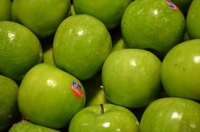 shining green apples for sale close up