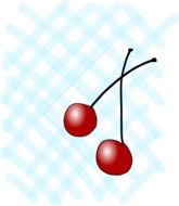 two red cherries at blue background, illustration