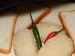 white sliced bread and chili