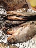 Russian salted fishes on a newspaper