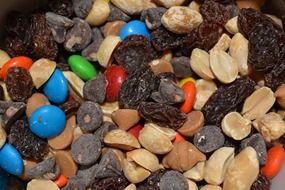 nuts, colorful chocolate and dry fruits