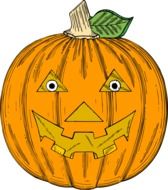 pumpkin with angry face, halloween illustration
