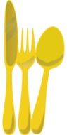 yellow cutlery on white background