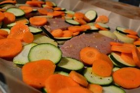 meat for roasting with carrots and zucchini