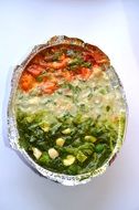 colorful baked vegetables in pan, indian cuisine