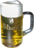 bitburger beer in glass mug