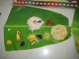 banana leaf and Ingredients on it