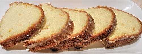sliced orange cake with icing sugar
