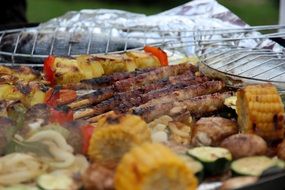 barbecued meat and vegetables
