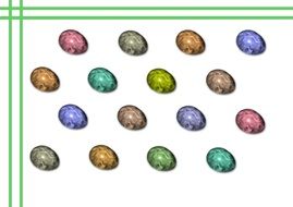 Colorful easter eggs on white surface