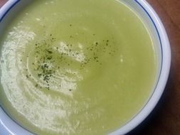 creamy leek soup in bowl