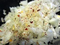 white onion with spices close-up