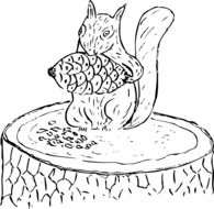 squirrel eating pine cone, illustration