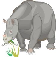 clipart of Grey big rhino is eating the grass