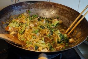 wok with vegetables, chinese cuisine