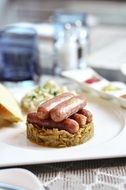 tasty dish with sausages Bratwurst