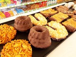 variety of desserts in a pastry shop