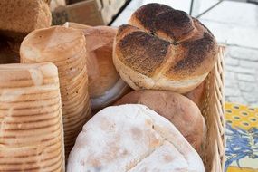 large basket with a large selection of bread