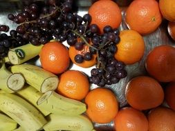 banana, mandarin, orange and grape fruit composition