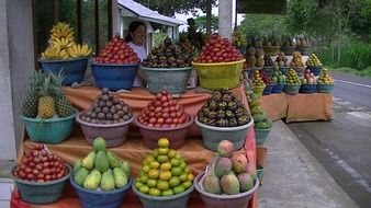 beautiful mountains of vegetables and fruits for sale