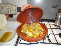 tajine pot with food closeup