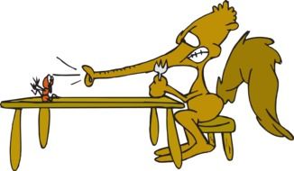 graphic image of a green anteater at a table