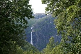 Waterfall in the forest on the mountains