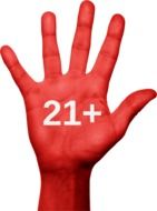 red hand with number 21+