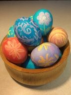 bright easter eggs with ornament