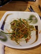 vegetable noodles in a white plate