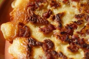 Fried pancakes with ham